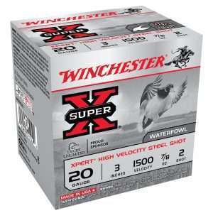 Winchester Super X Xpert High Velocity Steel 20GAx3″ 7/8 oz #2 1500 FPS 25 Rds — The Gun Dealer
