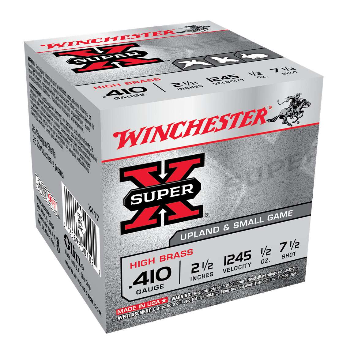 Winchester Super X Hi-Brass .410x2-1/2" 1/2oz #7.5 1245 FPS 25 Rnds