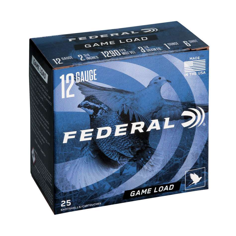 Federal Game Load Upland 12GAx2-3/4" 1290 FPS 3-1/4 Dram 1 Oz #6 25 Rds