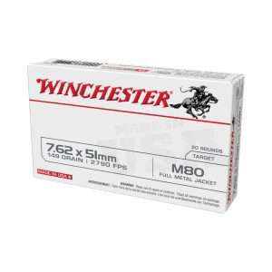Winchester USA 7.62x51mm Nato M80 FMJ 149gr 2790 FPS 20 Rds — The Gun Dealer