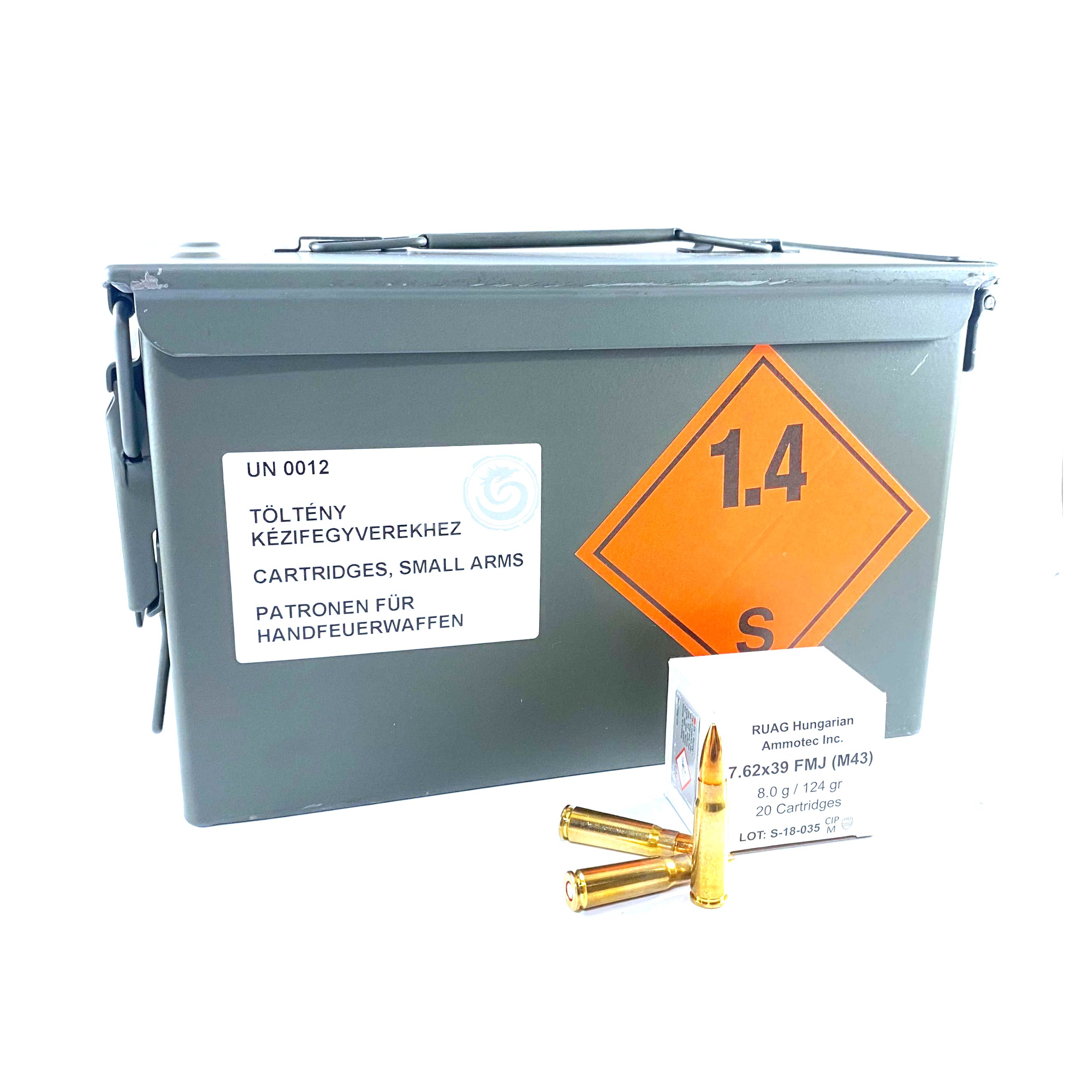 RUAG/MFS Brass Cased, Non-Corrosive M43 - 7.62x39, 124gr, FMJ, 900 Rnd Ammo Can